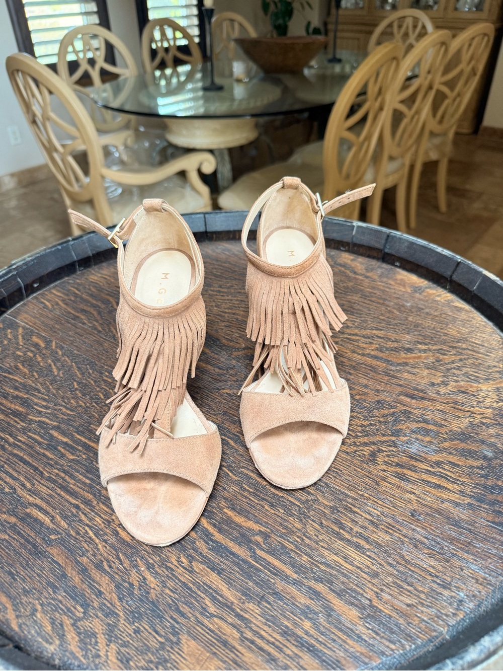 M Gemi Fringe Suede Open-Toe Ankle Strap Sandals - Tan